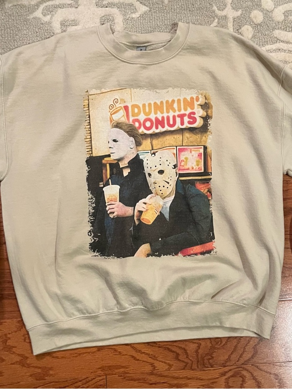 Horror Mask Graphic Sweatshirt with Dunkin' Donuts Print Michael Myers & Jason